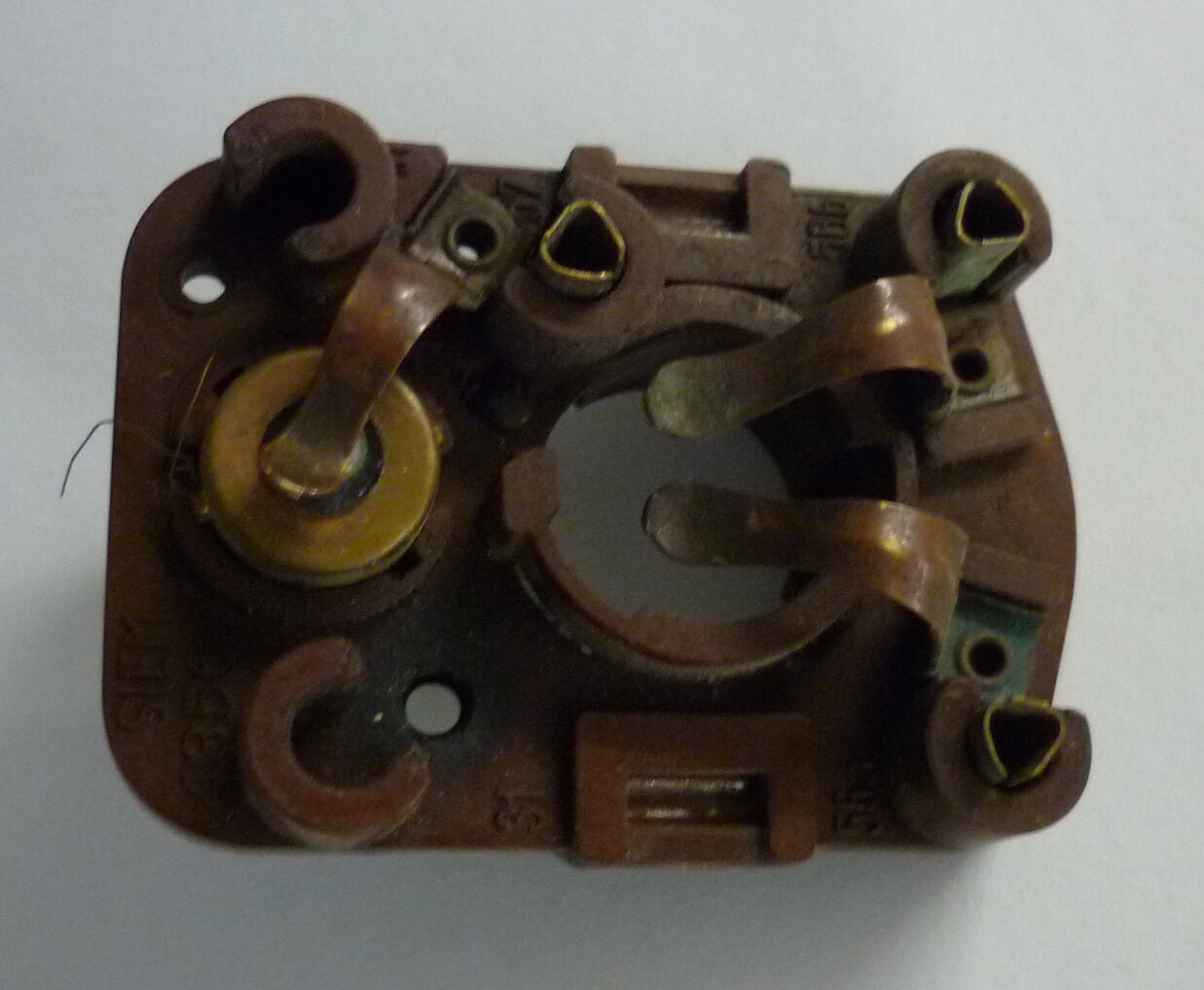 Bulb socket for laterally spring mounting, SIEM, brown, used, broken,Vespa 150 Sprint / GL - 180 SS