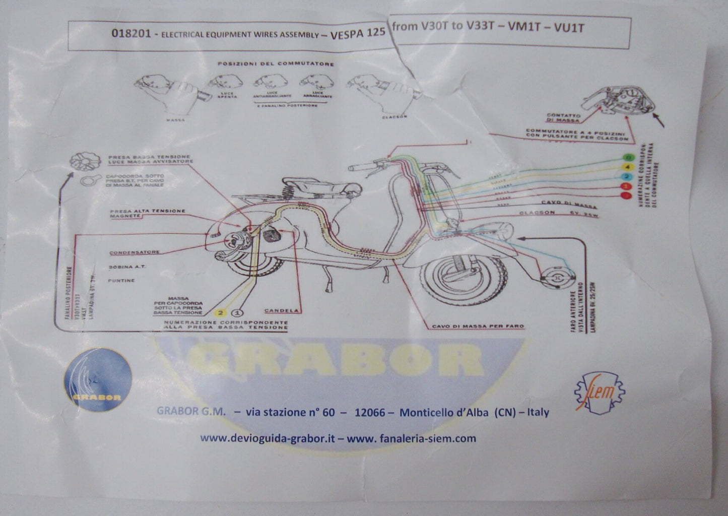 Cable harness, GRABOR, Vespa 125 V30T > V33T / VM1T / VU1T / Ape 125 - 150