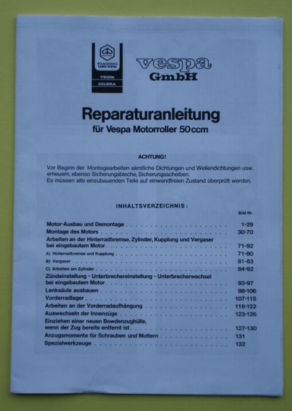 Service manual, Vespa V50