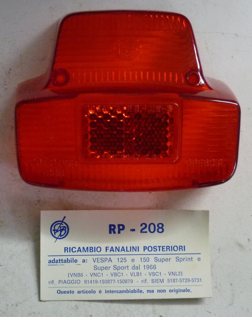 Taillight glass, SIEM, ReproVespa 125 / 150 Super / GT / Sprint / SS180