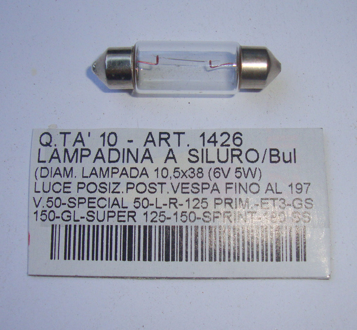 Fuse type bulb, SV8,5 6V 5W, 10,5x38 mm