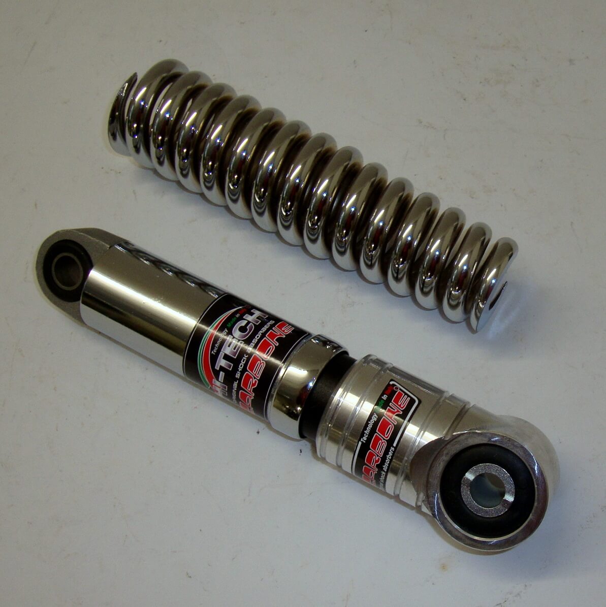 Front shockabsorber, short spring, CARBONE, hitech, Vespa 125 / 150 /180 / 200