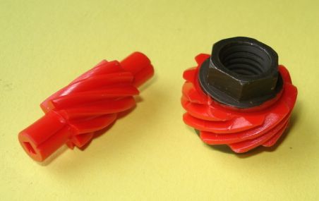 Speedometer drive pinion assy, Z 10 + Z 8, 2,7 mm, red, Vespa 50 / 90 / 100 / 125 PV - ET3 / PK