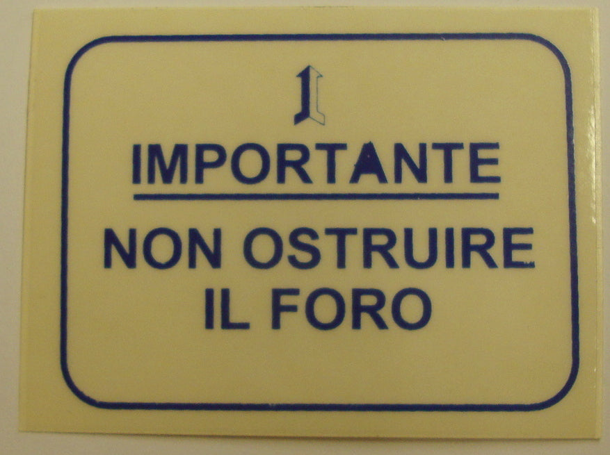 Tankaufkleber, blau, "IMPORTANTE NON OSTRUIRE IL FORO"