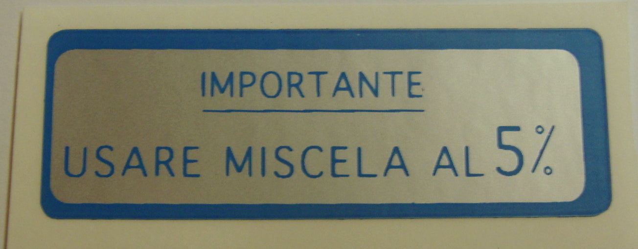 Tankaufkleber, blau, "IMPORTANTE USARE MISCELA 5%"