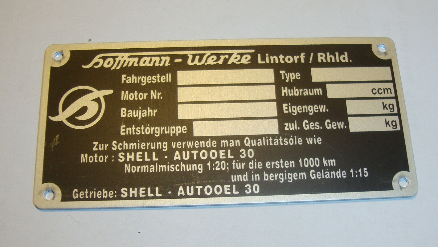 Typenschild, Hoffmann Vespa