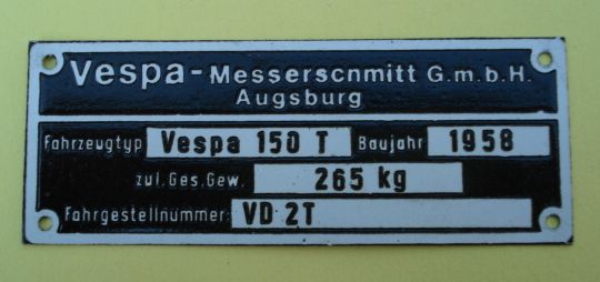 Type sign, Vespa 150 Touren 3