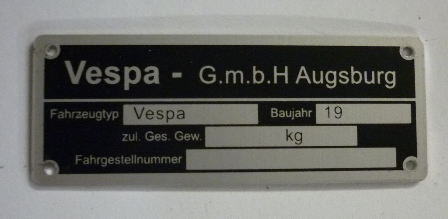Type sign, Vespa GmbH Augsburg, Vespa 58 > 61