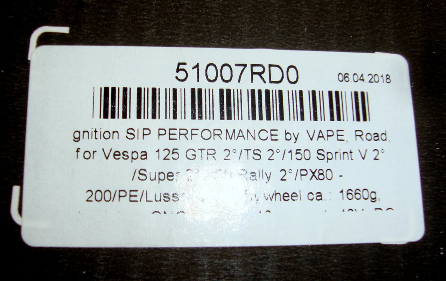 Ignition, SIP PERFORMANCE by VAPE, Road, DC, Vespa 125 GTR 2°/TS 2°/150 Sprint V 2° /Super 2°/200 Rally 2°/PX80 -200/PE/Lusso/Cosa