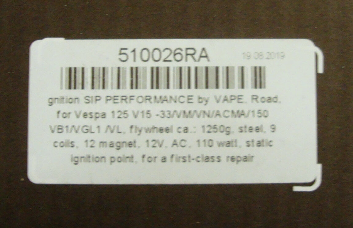Ignition, SIP PERFORMANCE by VAPE, Road, AC, Vespa 125 V15 -33 / VM / VN / ACMA - 150 VL / VB / T1-3 / ACMA / GL