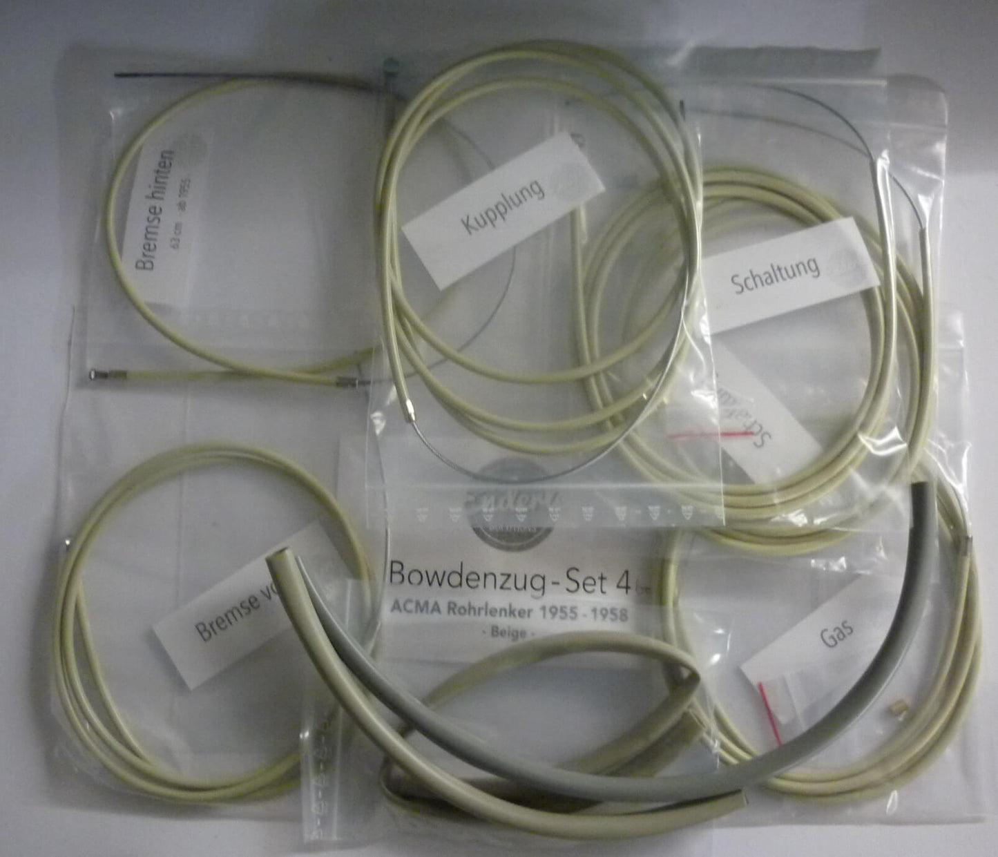 Seilzugsatz, Rohrlenker, beige, ENDERLE SOLUTIONS, ACMA Vespa 125 / 150 1955 > 1958