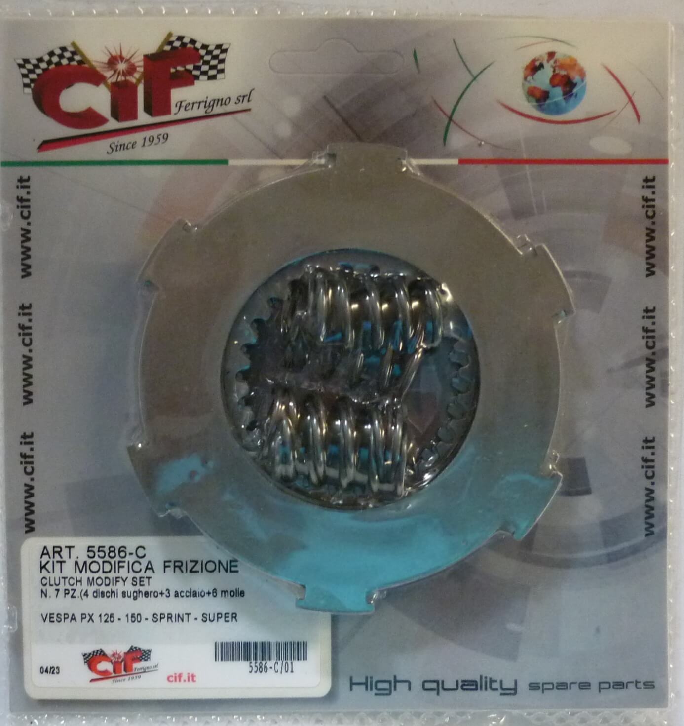 Kit guarnizioni frizione con dischi e molle in acciaio, rinforzate, Vespa PX 80 / 125 / 150 / VNB - GL -Sprint - Super