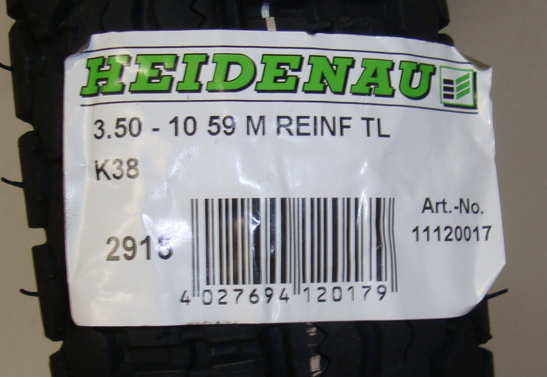 Tire, HEIDENAU K38, Classic, 3.50 x 10, 59 M TT reinforced