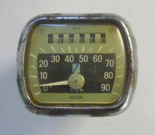 Tacho, VEGLIA, altes Logo, Überhohlt, 90 km/h, 00000 km, Vespa 125 VN - VM / 150 VL