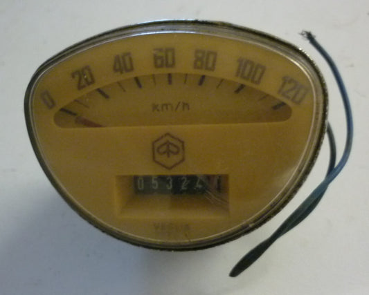 Tacho, VEGLIA Borletti, neues Logo, 120 km/h, 05324 km, Vespa 125 PV - ET3 / 150 Sprint Veloce, Gebraucht