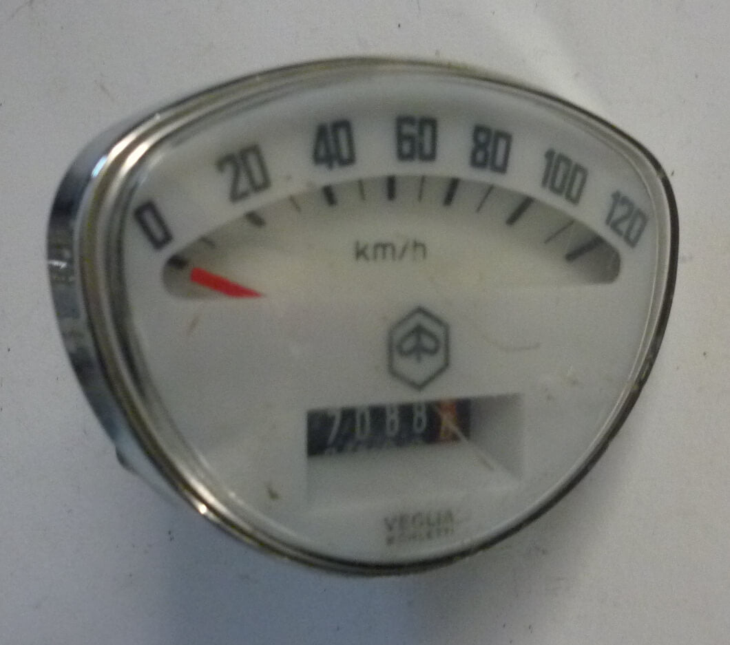 Tacho, VEGLIA Borletti, neues Logo, 120 km/h, 17088 km, Vespa 125 PV - ET3 / 150 Sprint Veloce, Gebraucht