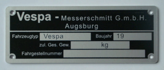 Targhetta, Vespa - Messerschmitt GmbH Augsburg, Vespa