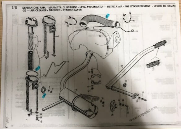 Packing between carburettor and aircleaner, Ape AD - AE - AE 0 - APC